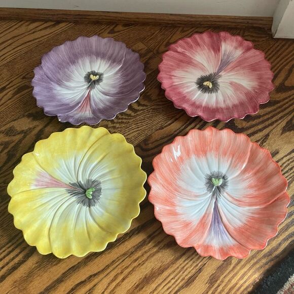 Vintage 1980s Fitz & Floyd April Flower Plates Bowls Lot of 4 - Picture 1 of 3